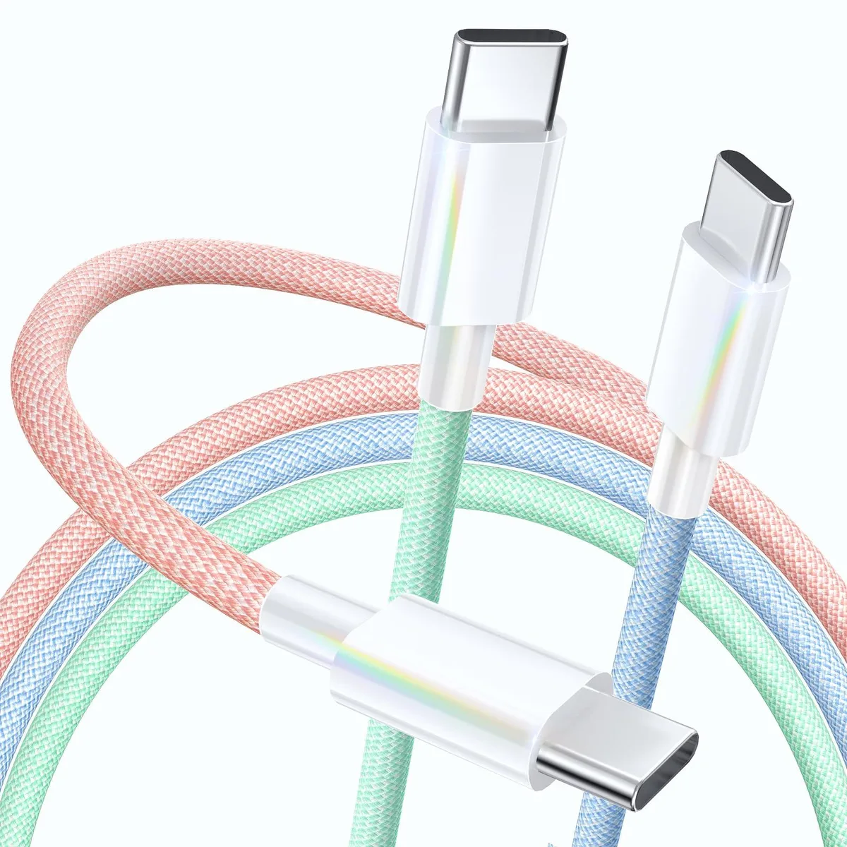 KEHIPI KEHIPI USB C Cable 3 Pack 6.6ft 60W 48 Strand Braided Cotton Green Blue Orange — product photo