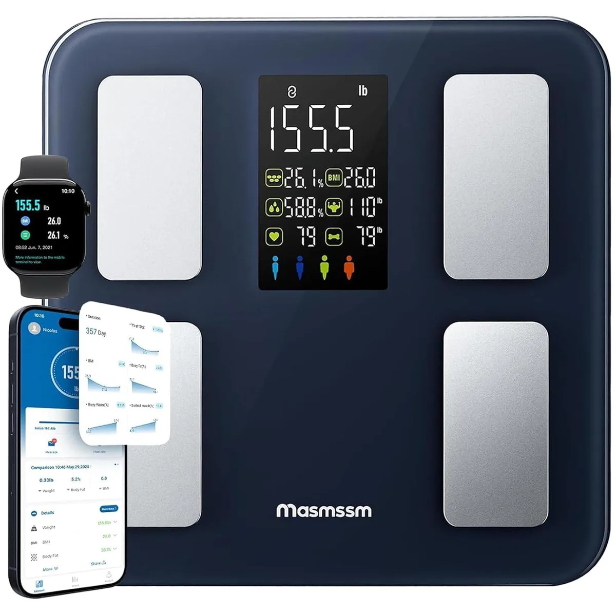  masmssm FG2319WB-D bath scale Blue 400lb 22 metrics 24 users — product photo