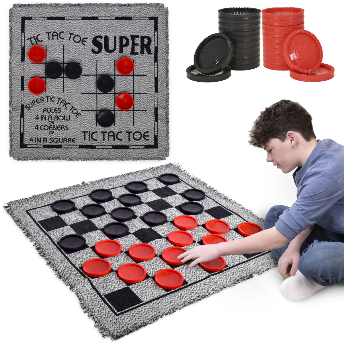  Sunny Days Entertainment 470388 3-in-1 Giant Checkers Game 25 Pieces 28 inch Mat — product photo