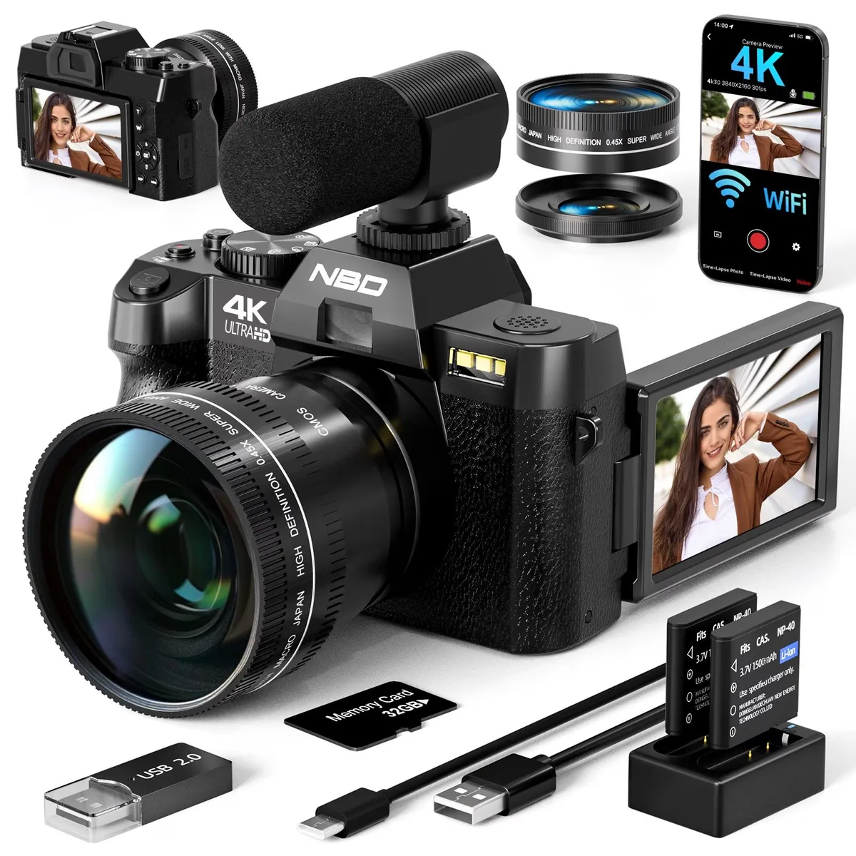 G-Anica G-Anica 4K 64MP Shoot Camera 180° Flip Screen Black — product photo