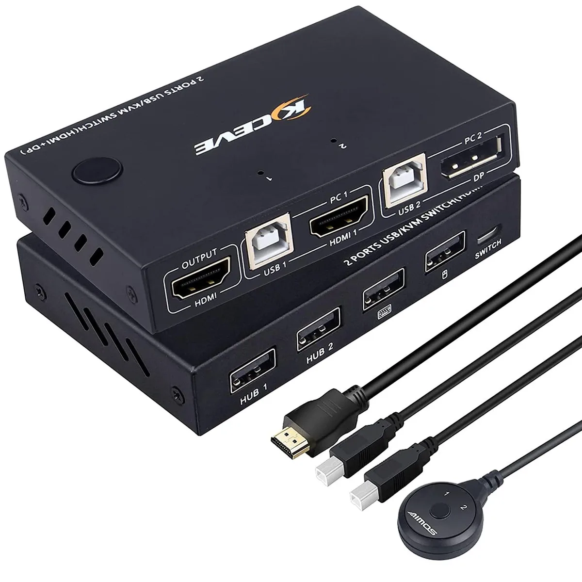 IHDAPP IHDAPP KVM Switch 2-Port DP+HDMI 4K@30Hz 1080p DP-to-HDMI Remote — product photo