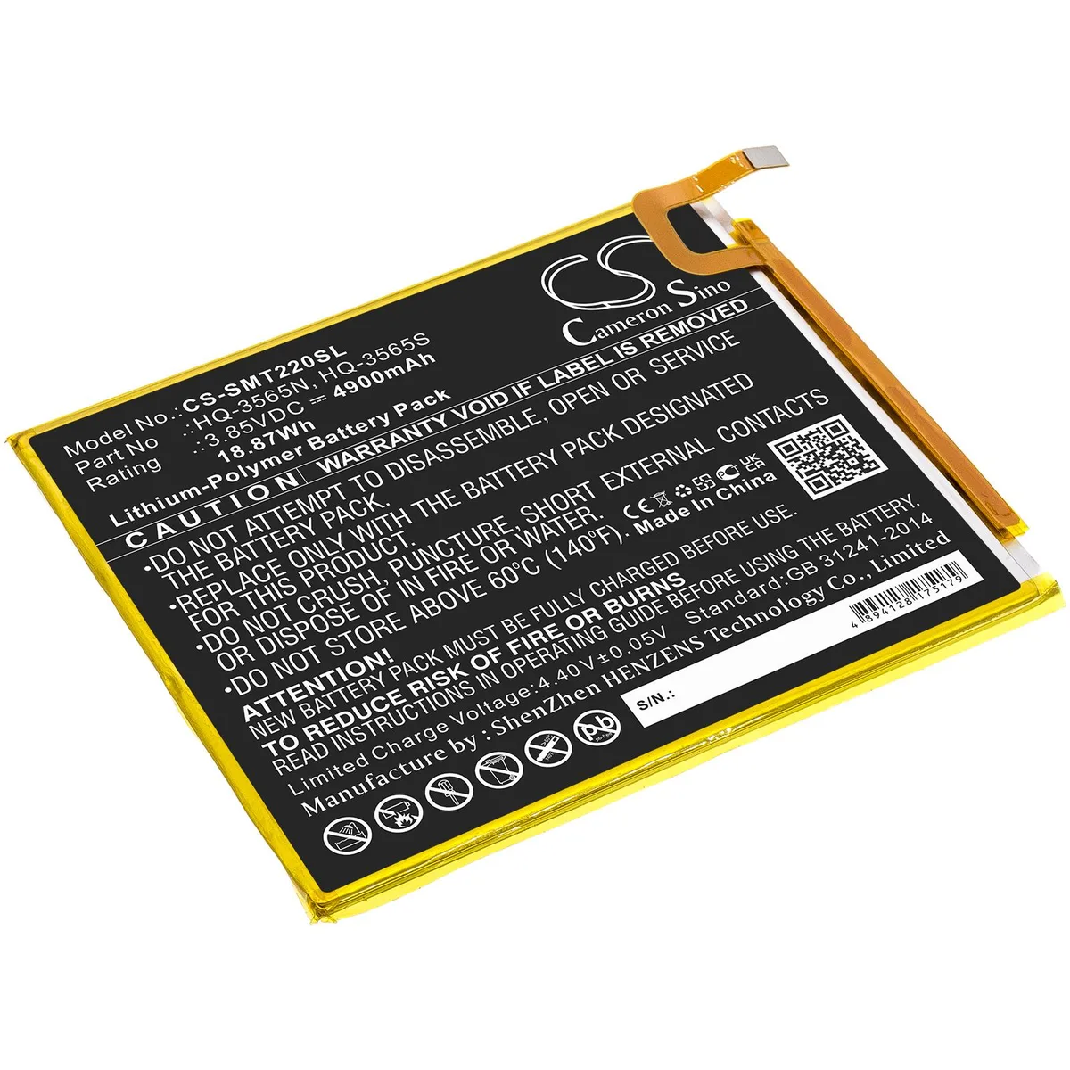 Cameron &amp; Co Cameron &amp; Co DS-CS-SMT220SL Tablet Battery 4.9 Ah 3.85 V Black — product photo