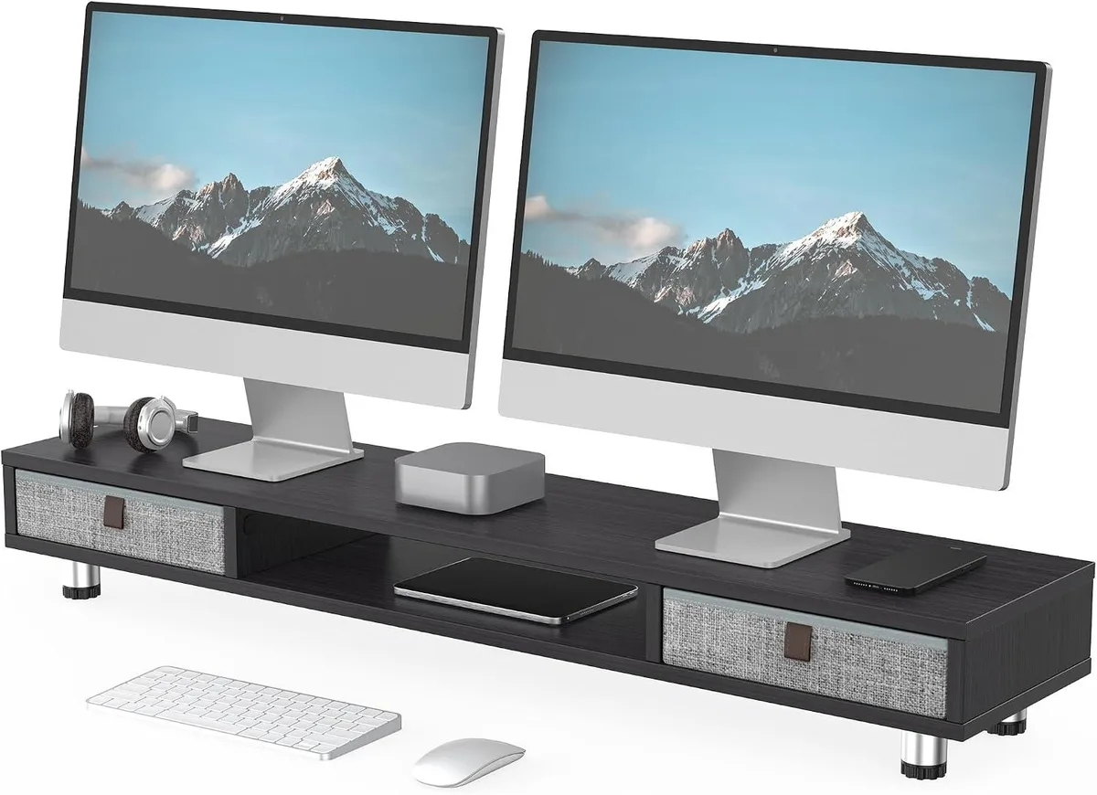 PISKEKAT PISKEKAT Dual Monitor Stand 2 Drawers 42.5x9.3in 32in 99lbs — product photo