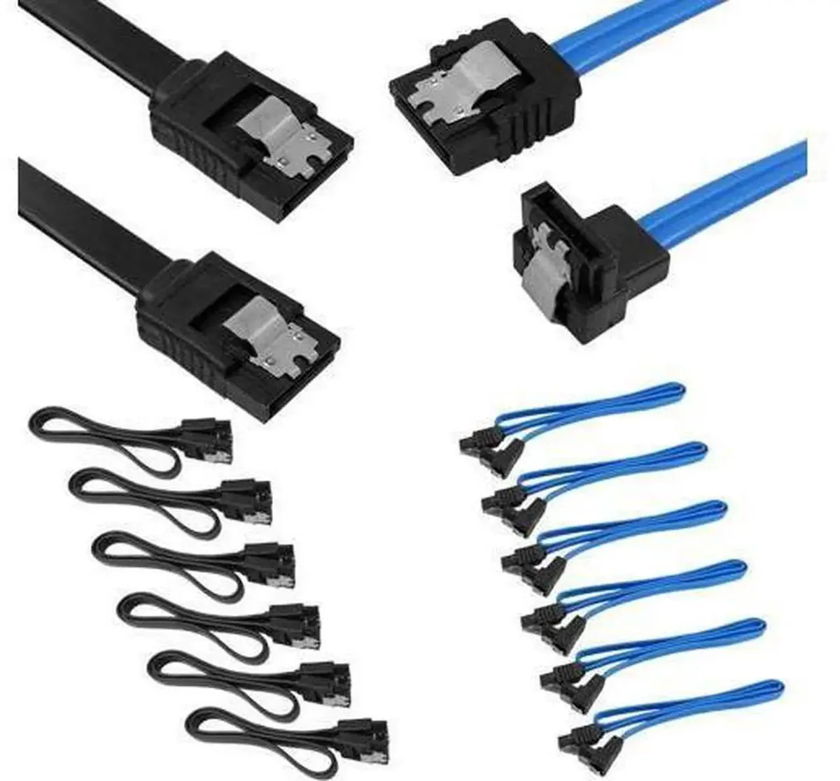 SMUGDESK SMUGDESK 12 SATA III 6Gbps Cables Straight & 90° Locking Latch 6 Black 6 Blue — product photo