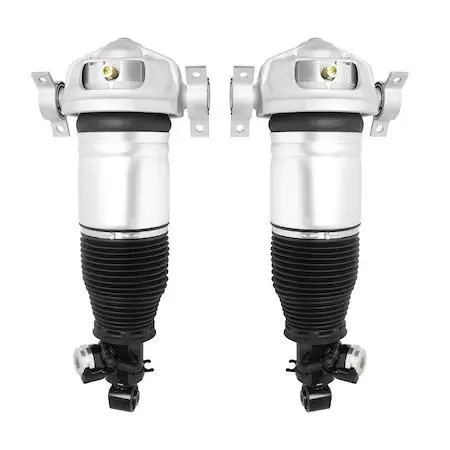 Two silver rear air strut assemblies with electronic connectors and mounting hardware