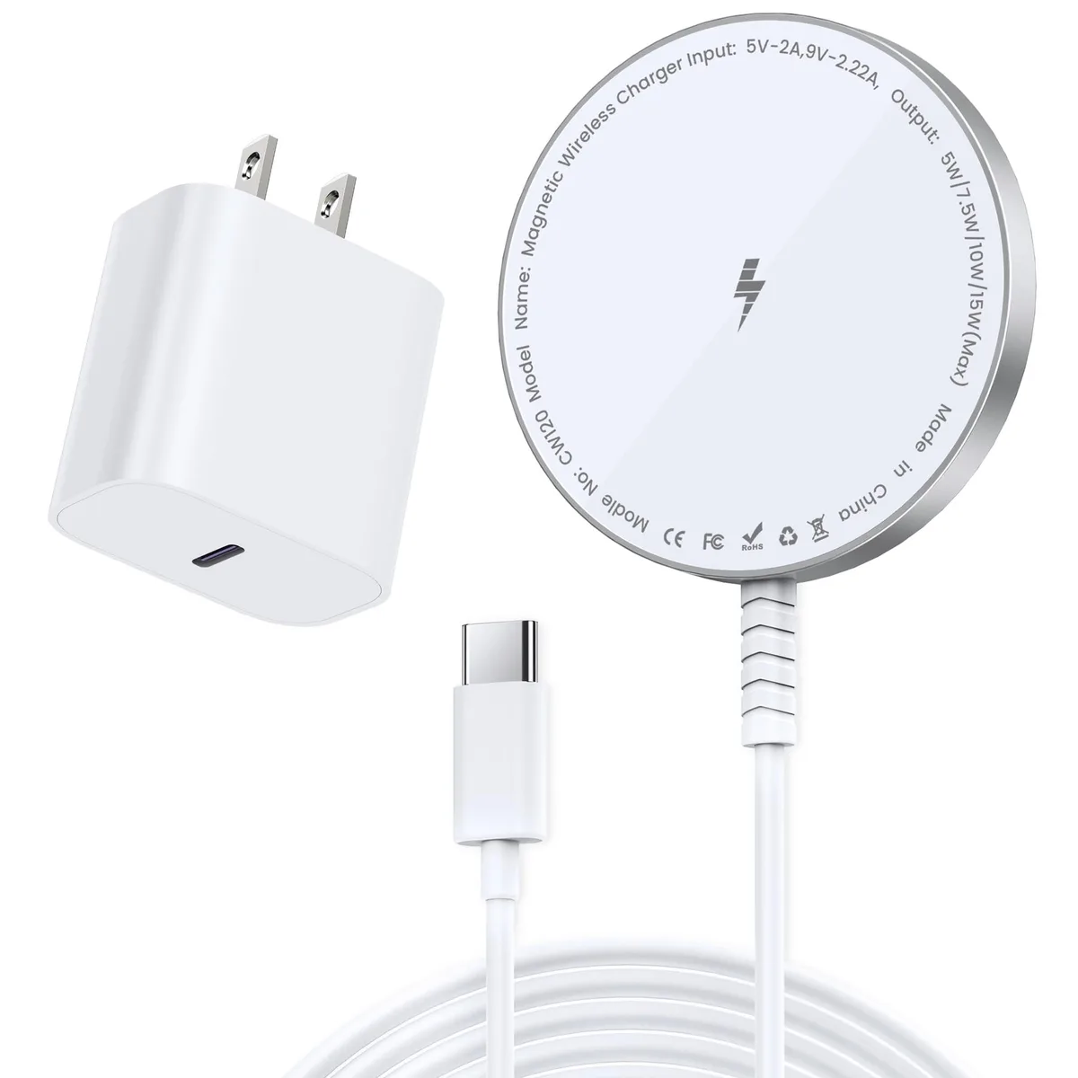  Bohuma CW120 15W MagSafe Wireless Charger Kit with 20W USB-C Adapter, 5ft Cable, White — product photo