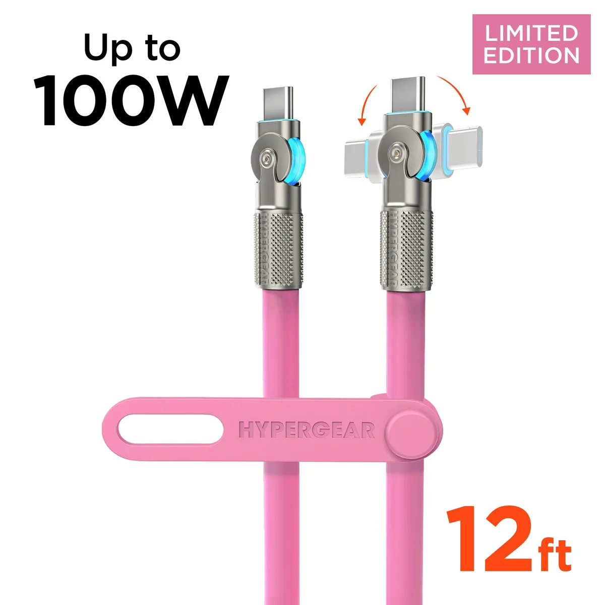 HyperGear HyperGear Chunky180° 100W USB-C to USB-C Cable 12ft Pink — product photo
