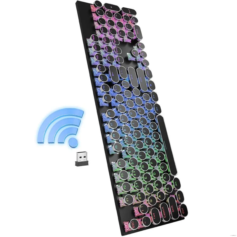 GPERHUAN GPERHUAN Wireless Punk Typewriter Mechanical BLACK Keyboard Round Keycaps 104-Key Gaming Keyboard — product photo