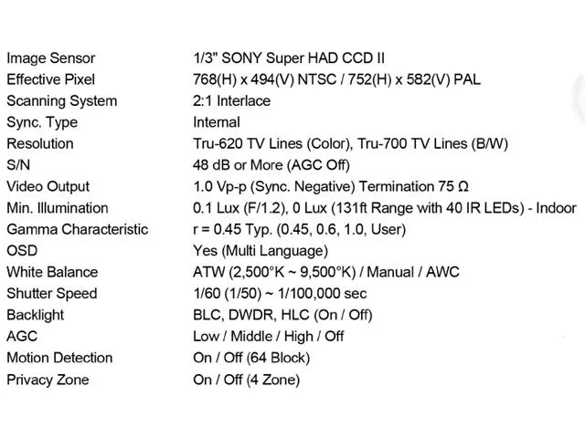 Bluecctv Bluecctv CS-620SID40 620TVL 40IR 2.8-12mm WDR Dual Voltage analog camera — product photo
