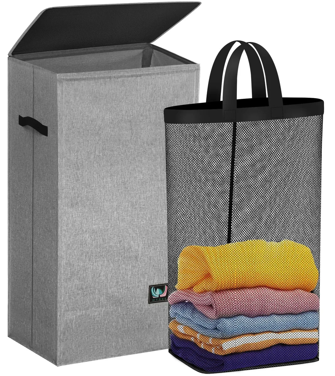 WTREE Laundry Hamper 100L Grey 600D Anti-Puncture Base Removable Liner 16.3x12.5x30.2in — product photo