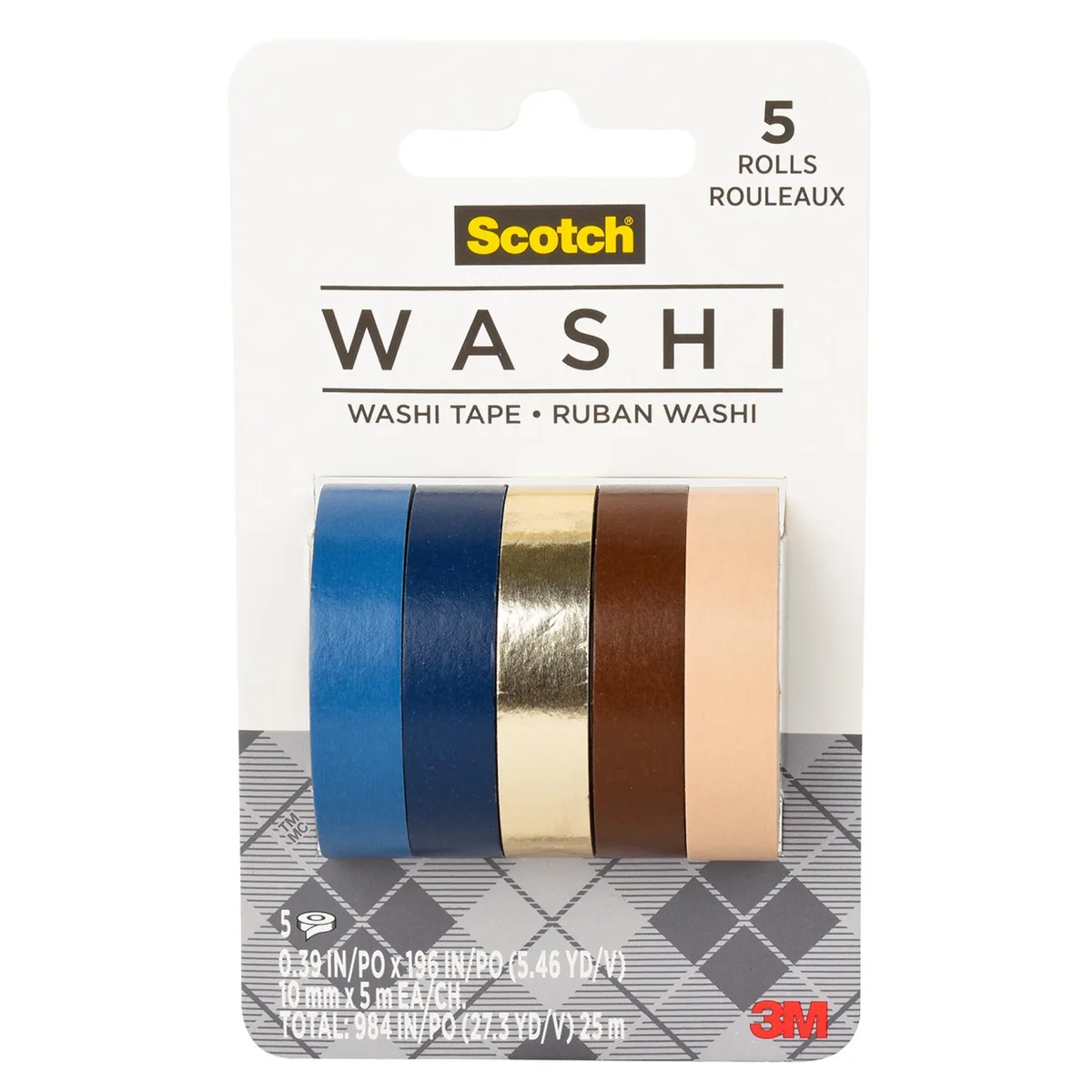 Five rolls of decorative paper washi tape in earth tones