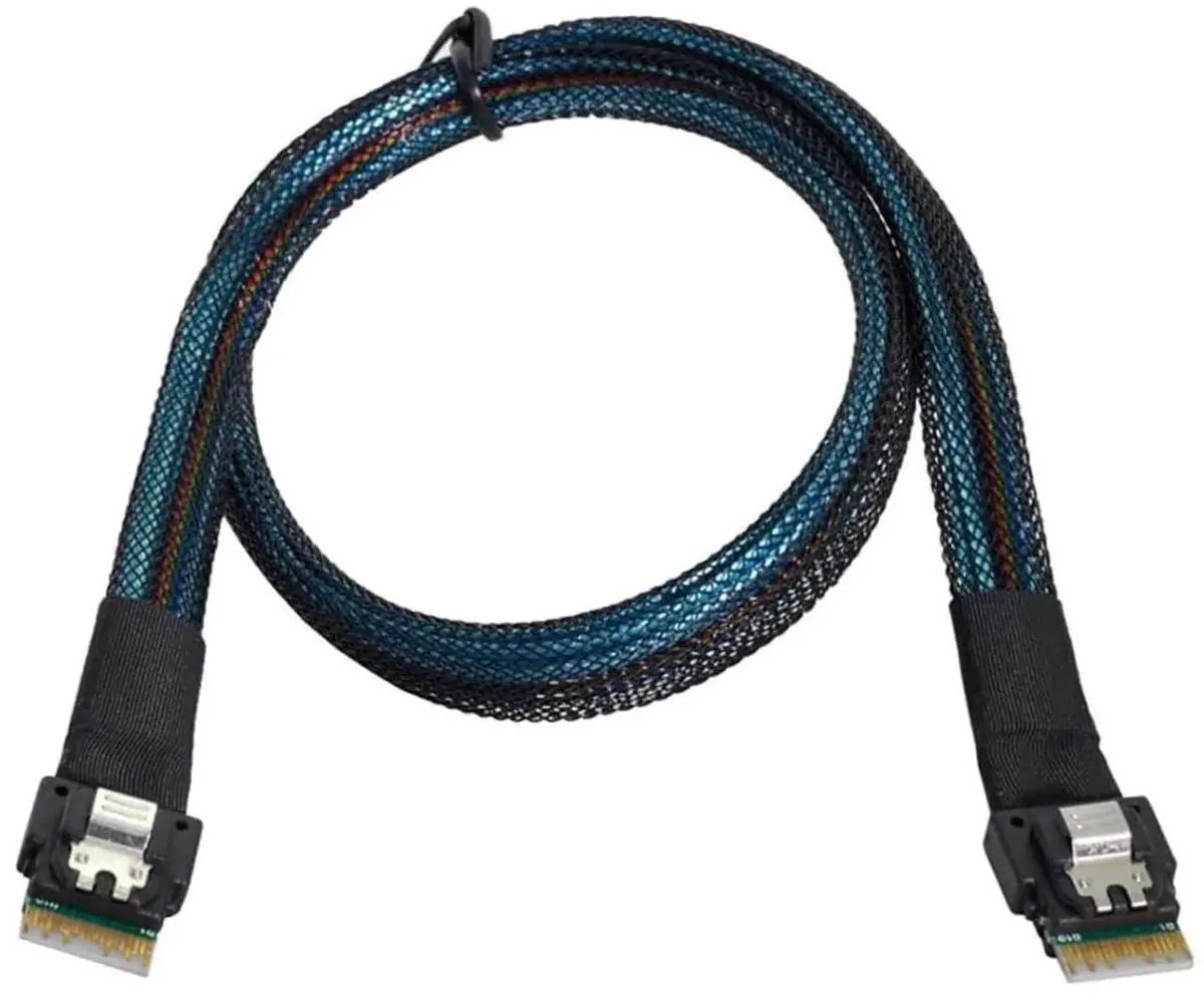 Flat .5m Slimline SAS SFF8654 4i 38P cable with flat connectors on both ends