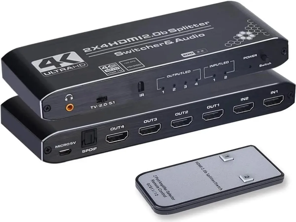 Vszerda Vszerda 2x4 HDMI Switch Splitter Audio Extractor 4K 60Hz Remote — product photo