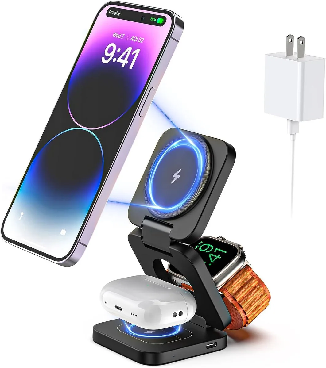 Ksin Ksin X55 Magnetic Foldable 3 in 1 Wireless Charger Black — product photo