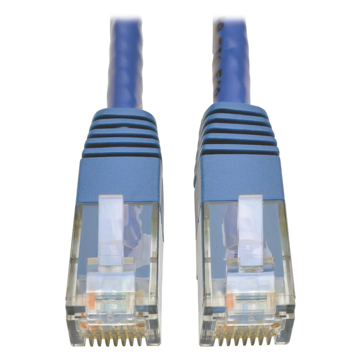 Blue Cat6 patch cable with moulded RJ45 plugs, three feet long