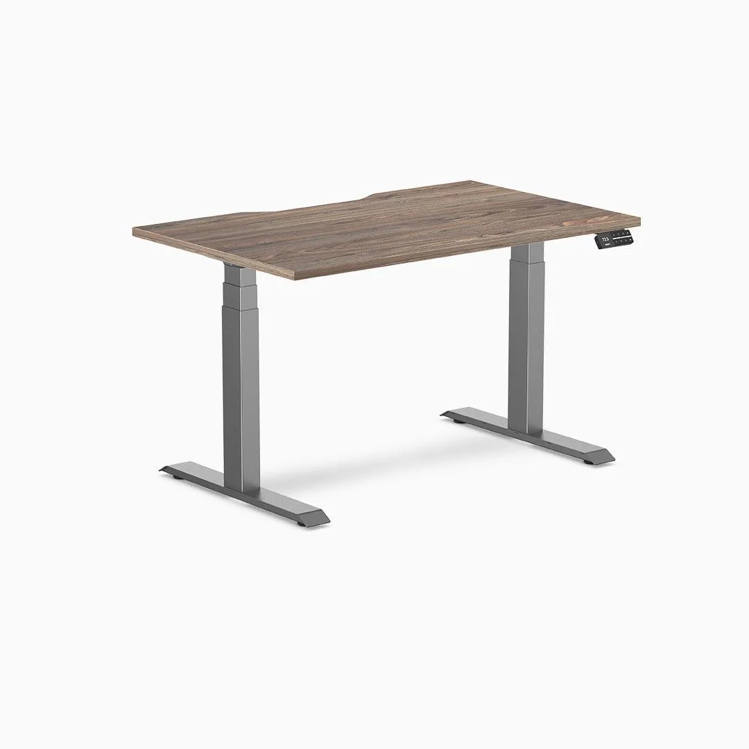 Desky Desky Dual Scalloped Laminate Sit Stand Desk Natural Walnut Space Gray 47.2 x 29.5 in — product photo