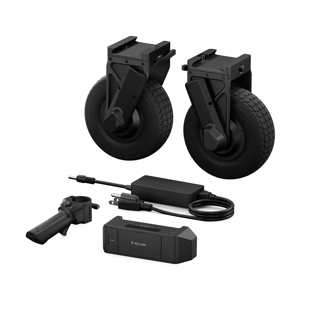 Motorized wheel kit with wireless handle and power module for Boulder camera carts
