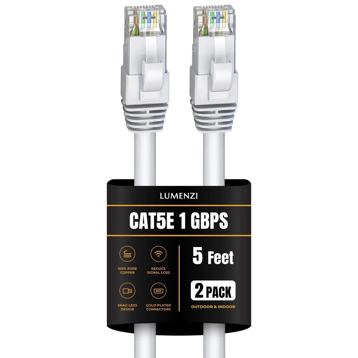 Lumenzi Lumenzi Cat 5e Ethernet Cable 5 FT White 2 Pack 350 MHz — product photo