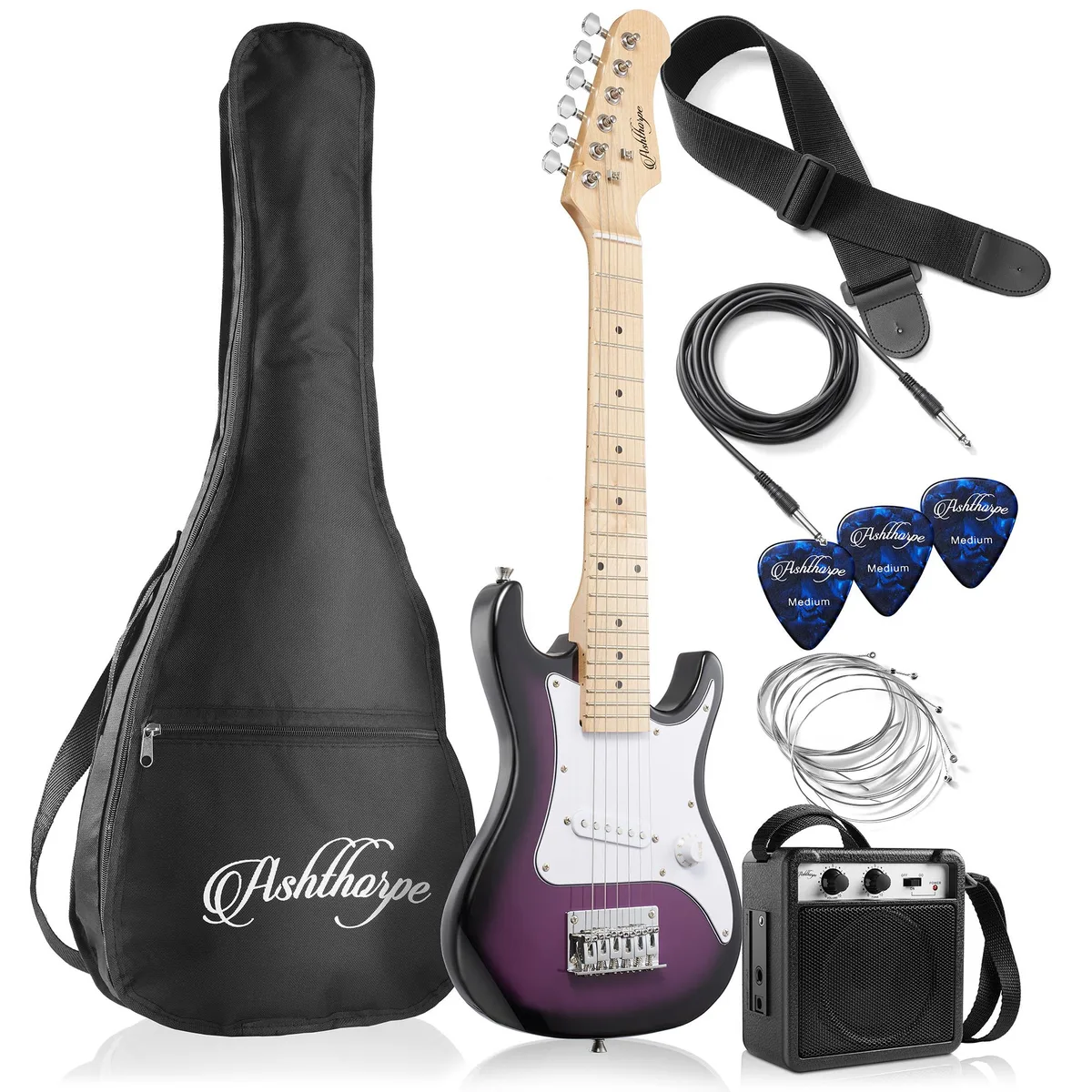 Ashthorpe Ashthorpe 30-inch Beginner Electric Guitar Kit Purple — product photo