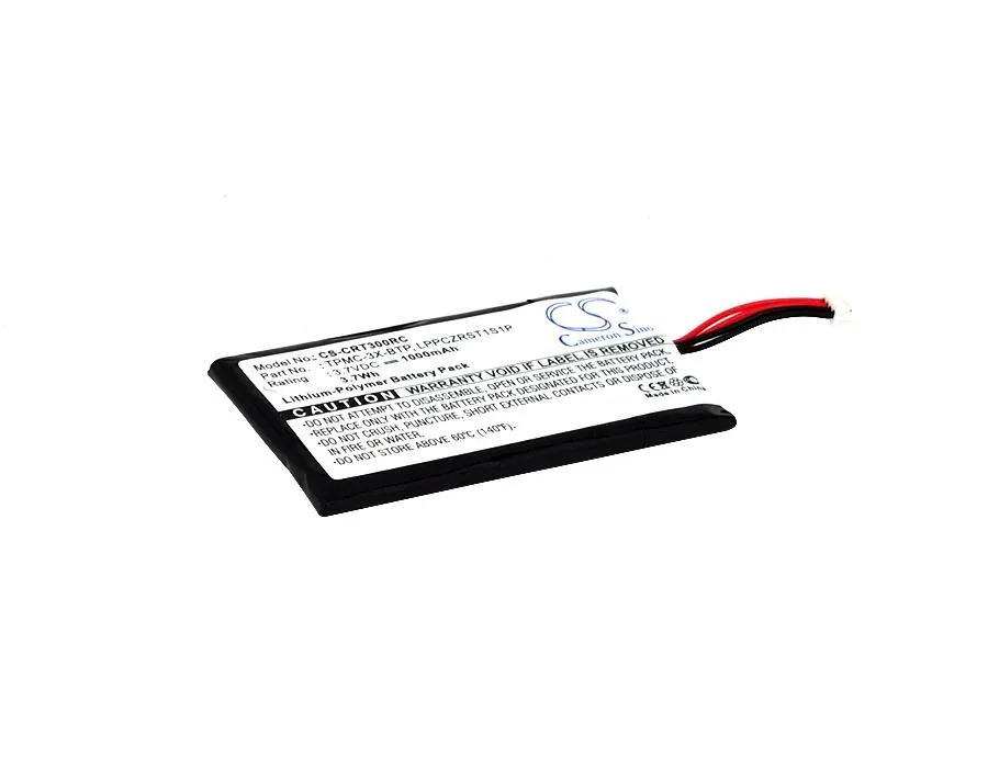 Rectangular replacement battery with black plastic casing and visible connector terminals