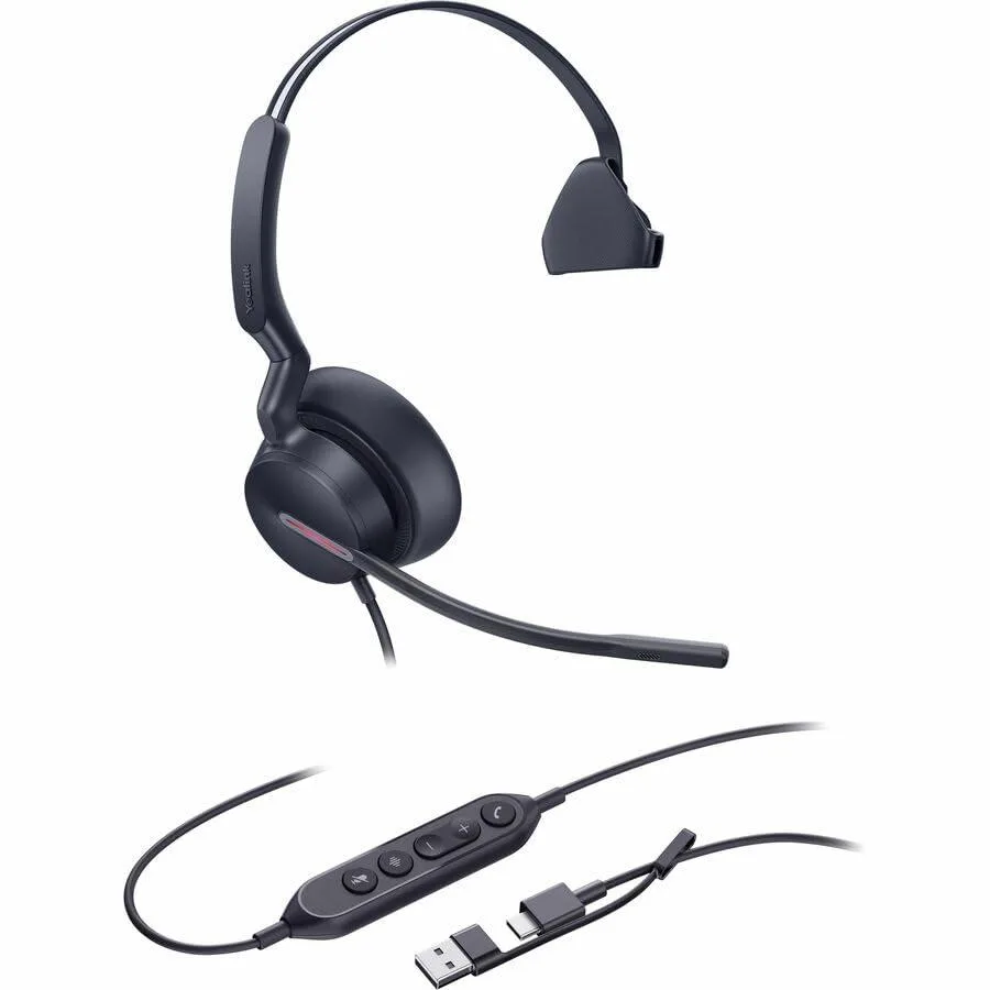 Yealink USB wired headset, black over-ear design with adjustable headband and boom microphone