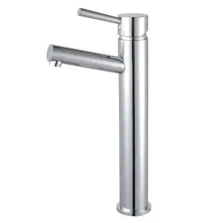 Polished chrome single-handle vessel faucet with tall cylindrical spout