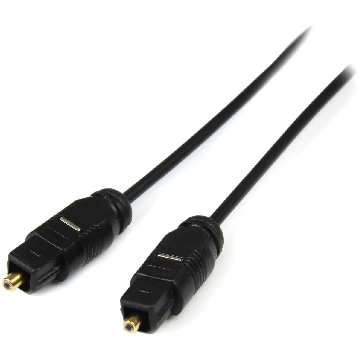 Black ultra-thin Toslink digital optical audio cable with gold-plated male connectors, 10 ft
