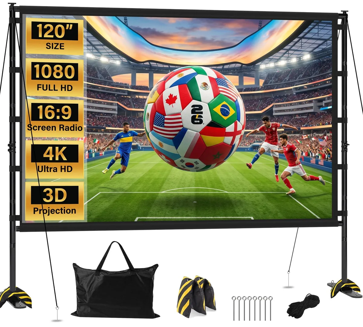 120 inch 16:9 portable projector screen with metal fabric on folding frame stand
