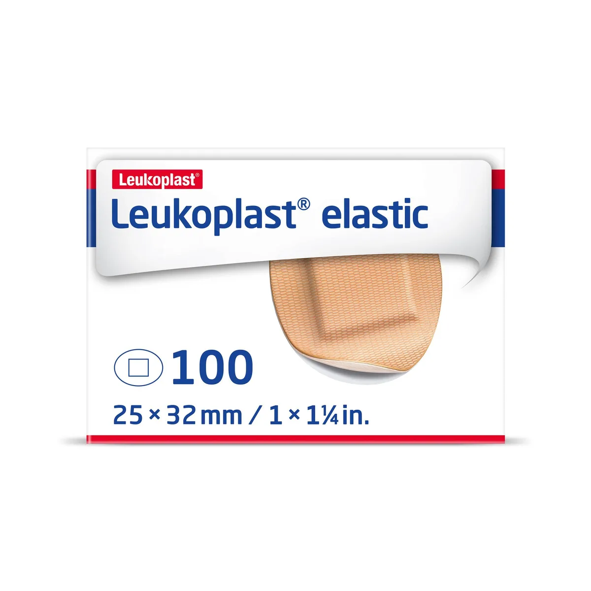 Box of 100 tan elastic adhesive strips 1.25 inches each