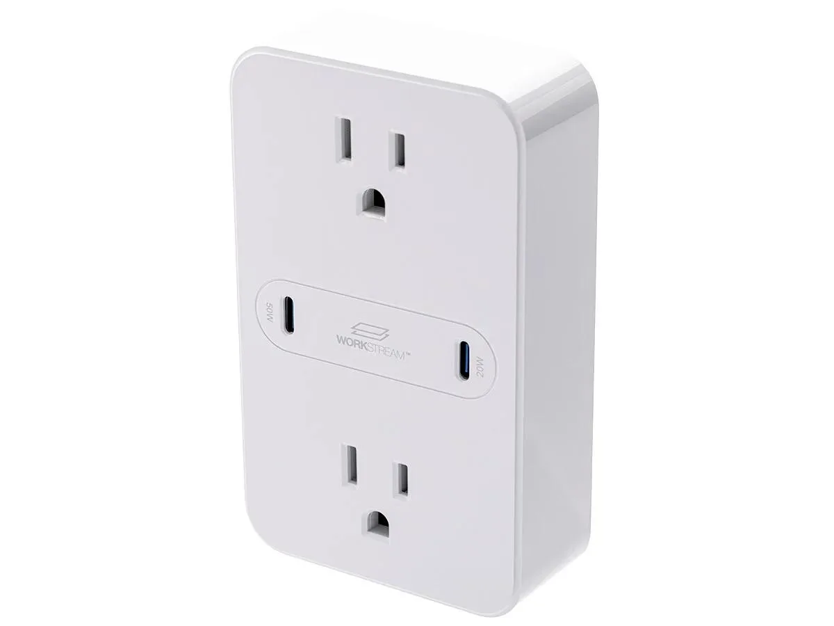 Monoprice Inc. Monoprice Workstream 2-Outlet Wall Tap Surge Protector USB-C PD 50W + 20W — product photo