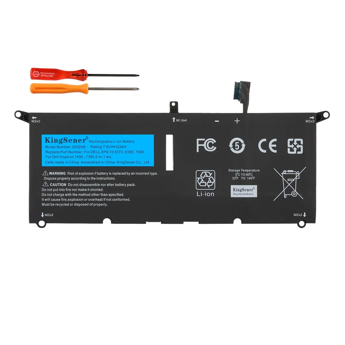 KingSener KingSener DXGH8 52Wh 7.6V laptop battery for Dell XPS 13 9380 9370 — product photo