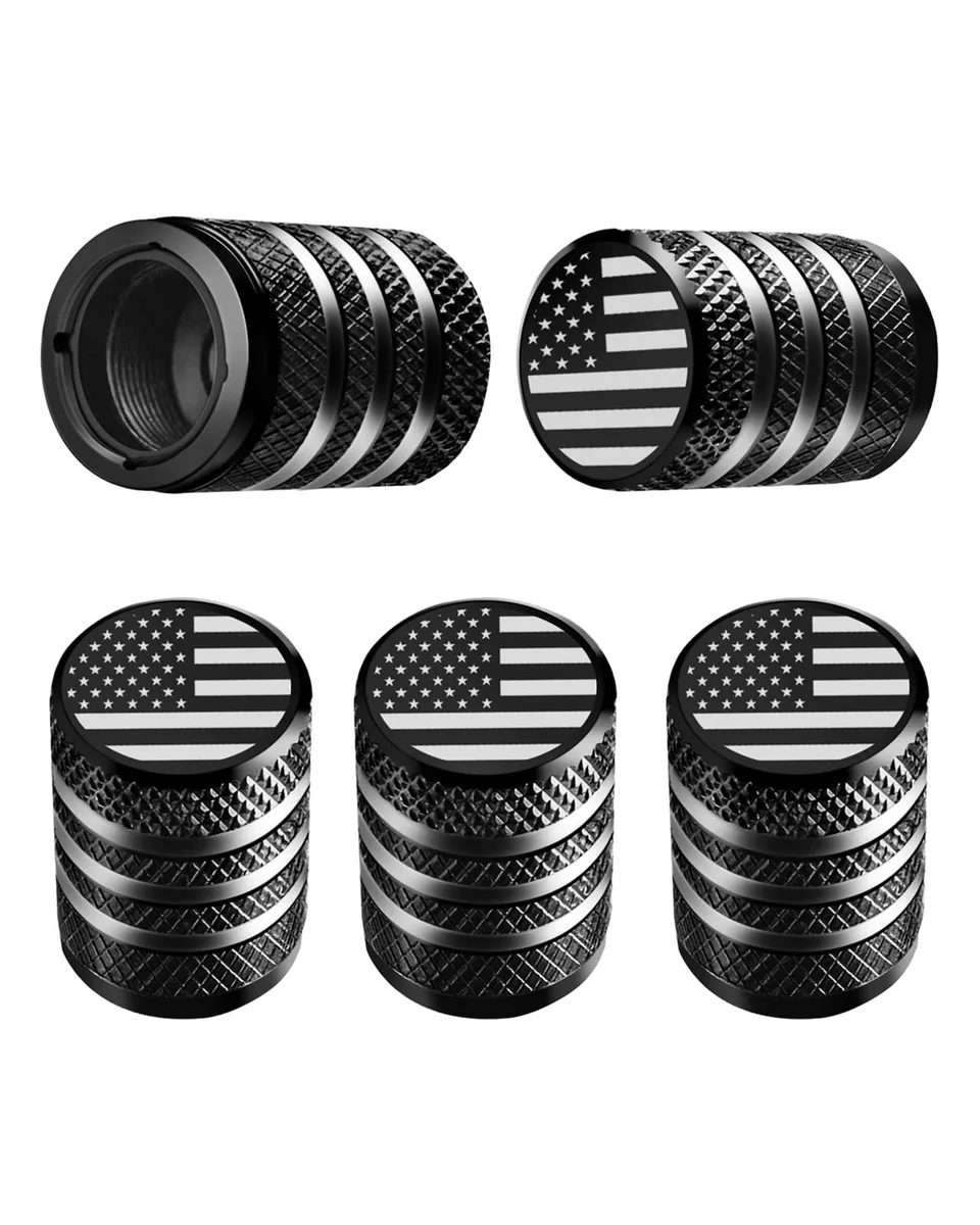  DECURCAR Valve Stem Caps 5 Pack American Flag Black — product photo