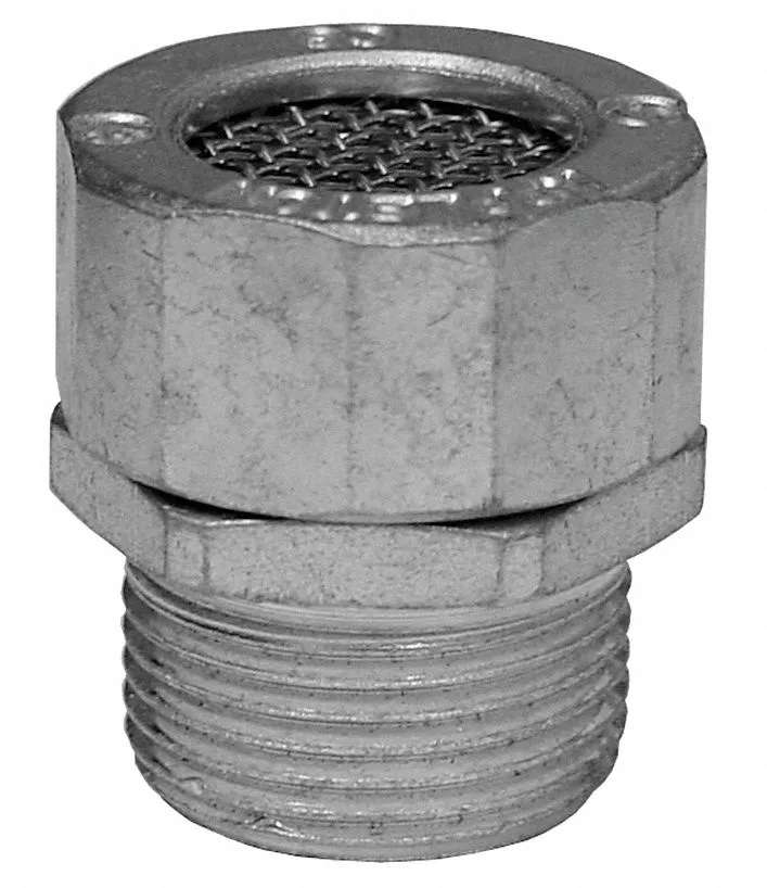 Stainless steel threaded conduit drain, silver finish, half-inch male ends