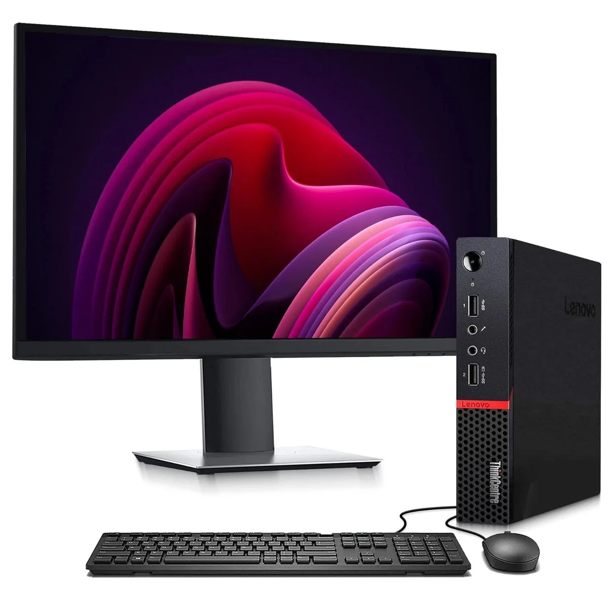 Lenovo Lenovo ThinkCentre M715q Tiny Desktop PC AMD PRO A10-9700E 8GB DDR4 256GB SSD 24" Monitor Windows 11 Pro — product photo