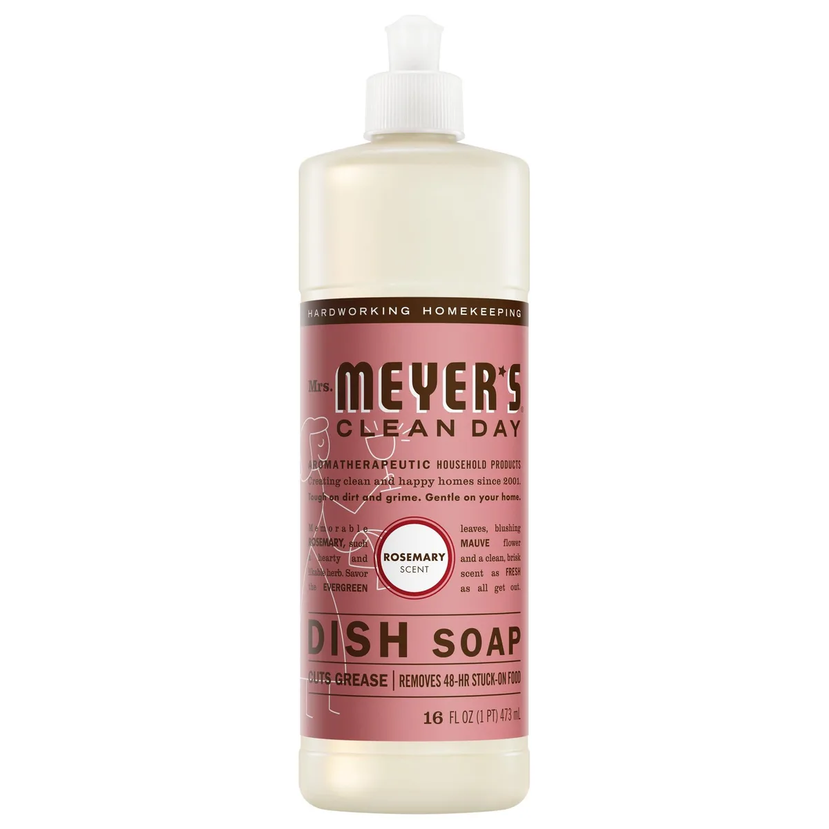 Clear 16 fl oz bottle of rosemary liquid dish soap