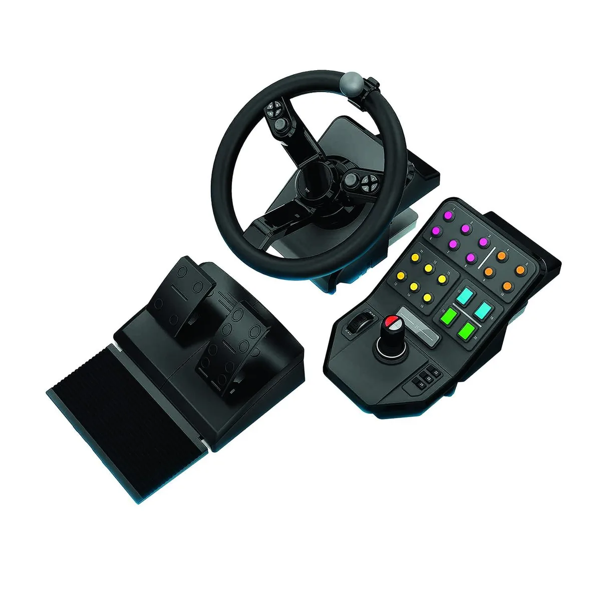 Logitech G Farm Simulator steering wheel, pedals and side panel control deck in black finish