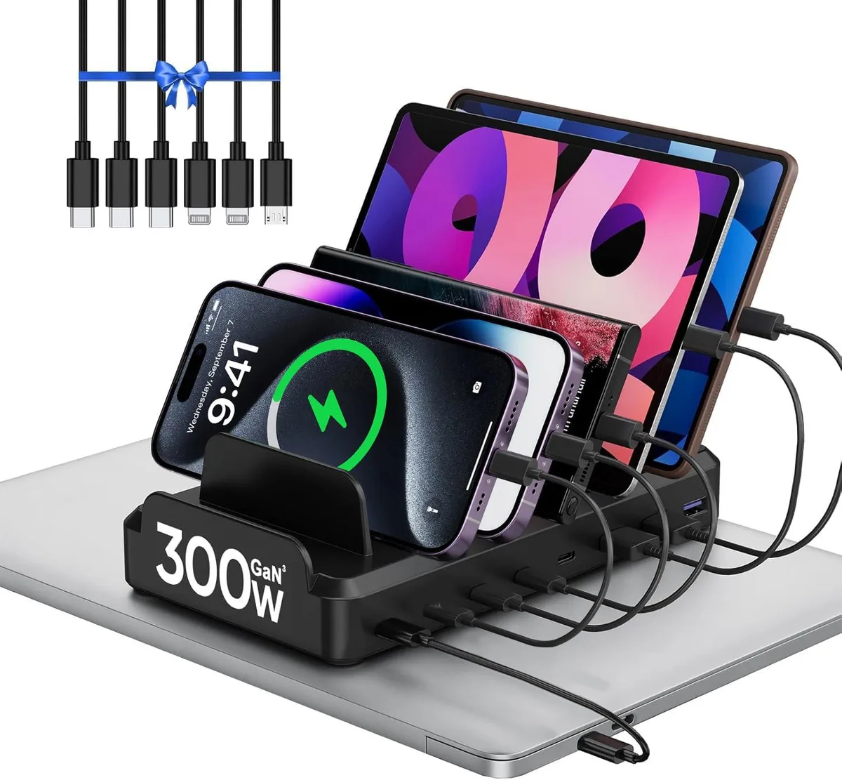  Lcssio M5 300W 8-Port USB Charging Station Black — product photo