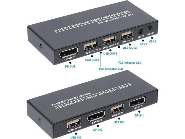 LORDWORLD LORDWORLD 2-Port DisplayPort KVM Switch 4K 60Hz with Cables — product photo