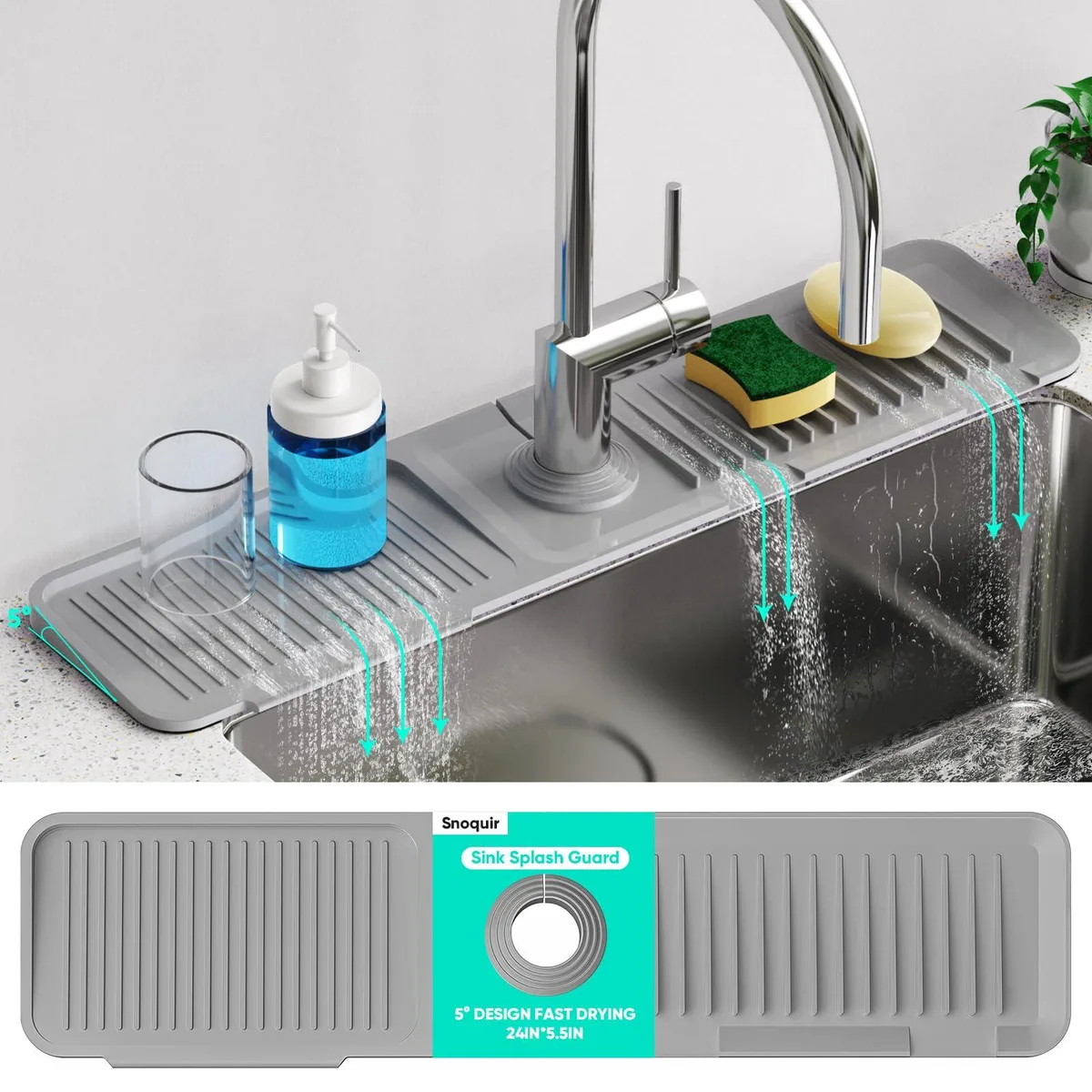 24 Inch Faucet Mat Kitchen Sink 5° Slope Self-draining — product photo