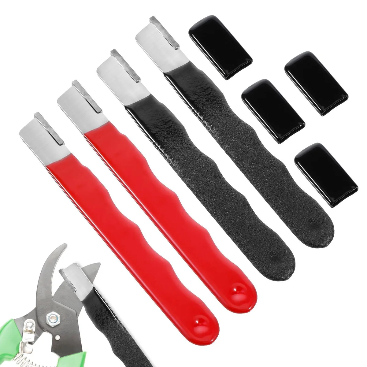 Four small carbide sharpeners with silicone handles, 12.5 cm each
