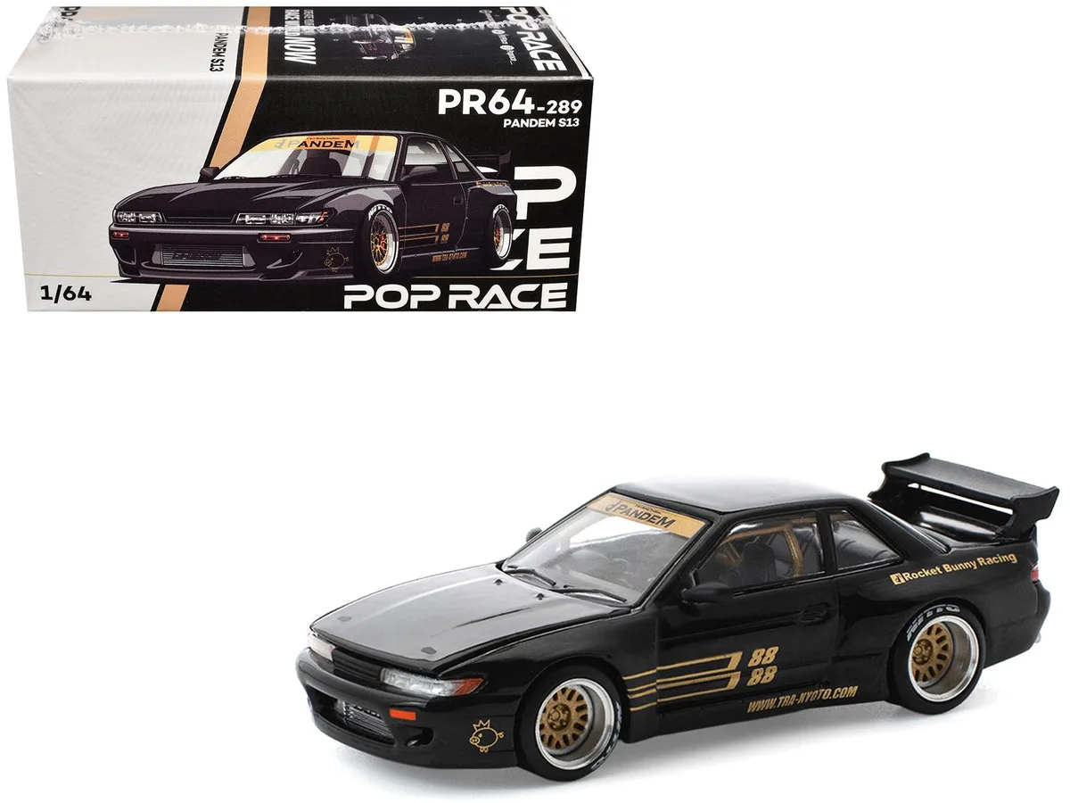 Pop Race Pop Race Pandem S13 RHD Black Gold Accents 1/64 Diecast Hobby Collectible — product photo