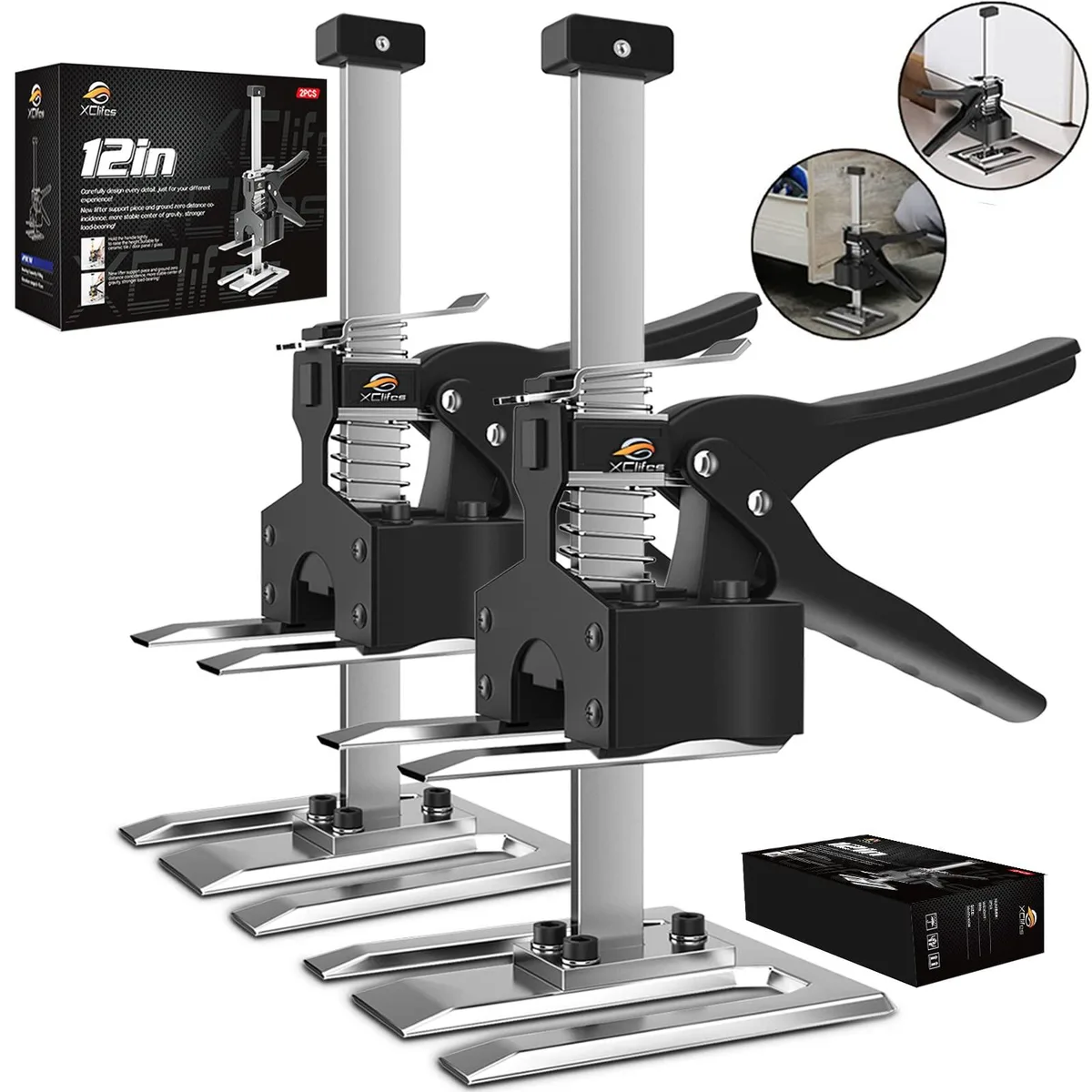 Two black alloy steel arm jacks with handles, each 6.69 inches tall