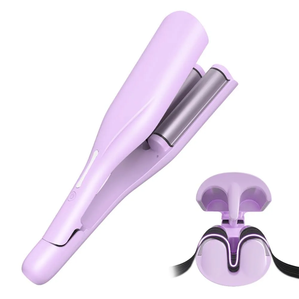 Purple 36mm deep-groove curling iron with clamp, 11.41 in long
