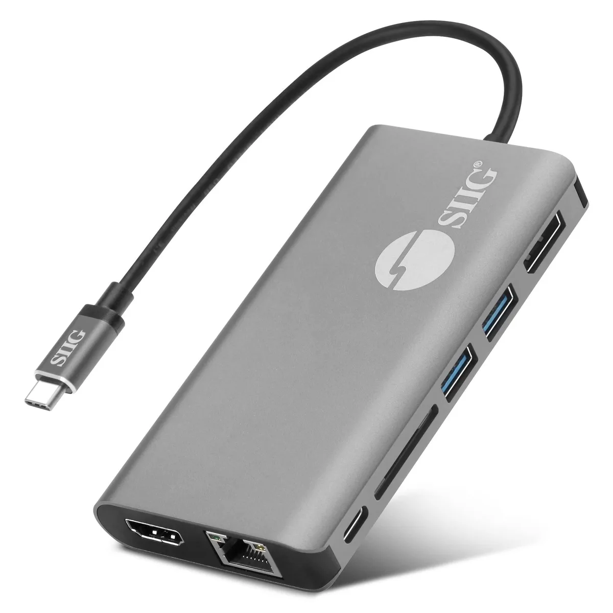SIIG, Inc SIIG, Inc USB-C MST Hub 4K@30Hz HDMI DP 100W PD Ethernet USB-C 2x USB 3.0 SD 2 in 1 accessory — product photo