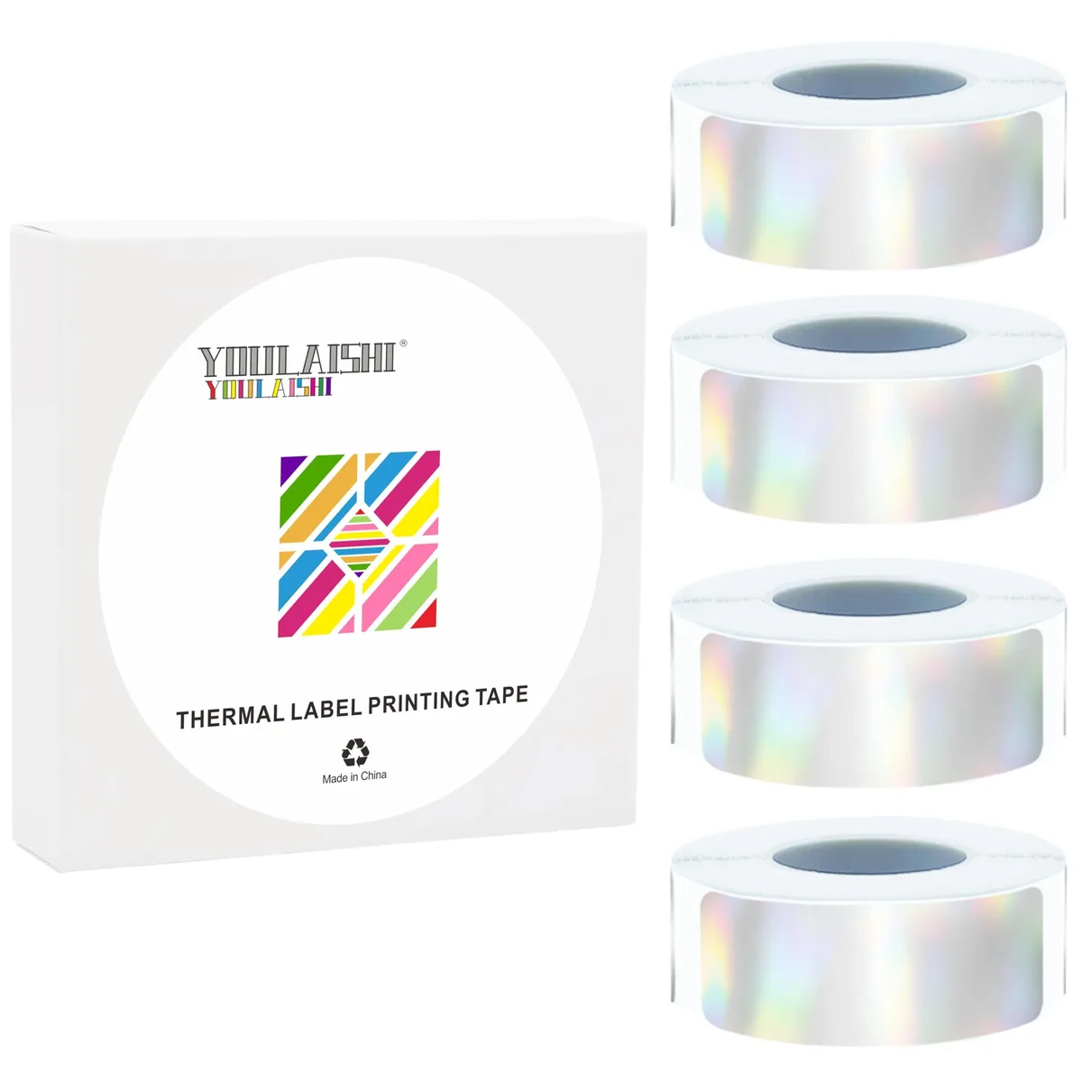 YOULAISHI D30 Silver Adhesive 0.55'' x 1.57'' 4 Rolls 640PCS — product photo