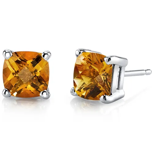 Oravo Oravo 14 kt White Gold Cushion Cut 1.75 ct Citrine Stud Earrings — product photo