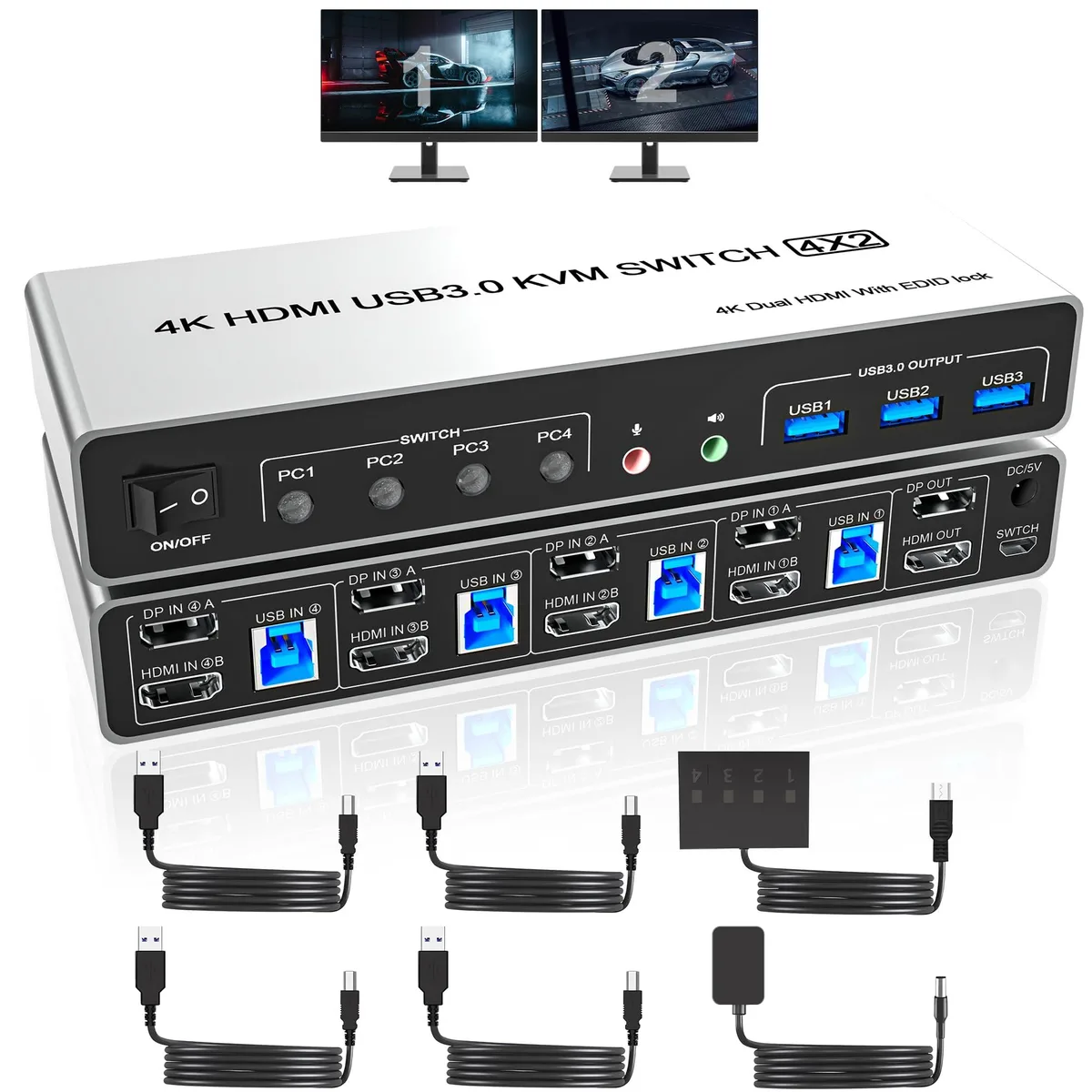 Vszerda Vszerda DKM402C-USB3.0-HPZ KVM Switch 4 PC 2 Monitor 4K 60Hz — product photo