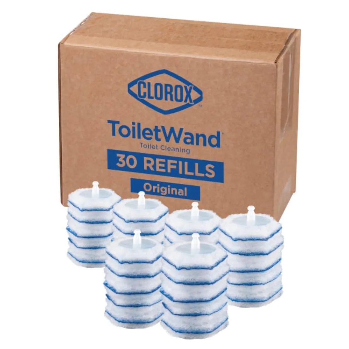 White disposable toilet cleaner refill pads in a 30-count pack