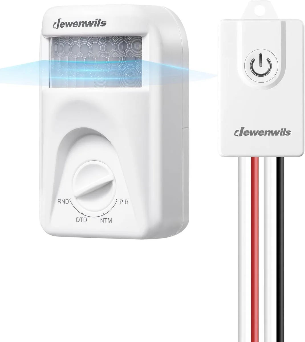 White plastic motion sensor light switch adapter with E26/E27 screw base, rectangular wall-mount unit, indoor enclosure