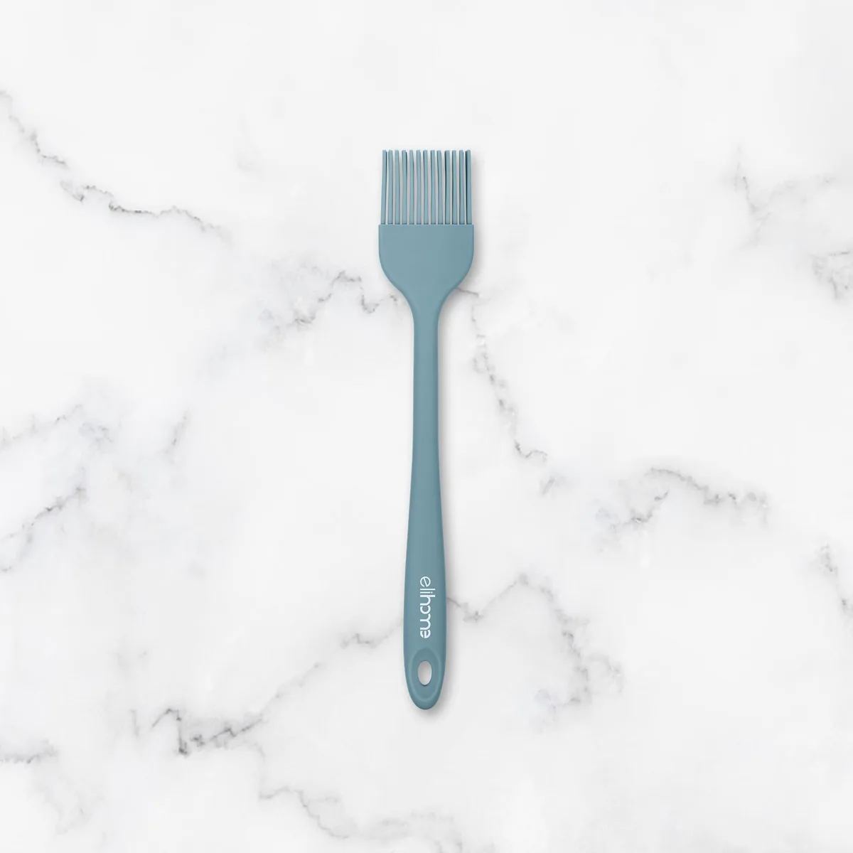 Mini silicone basting brush in slate teal grey with steel-core handle